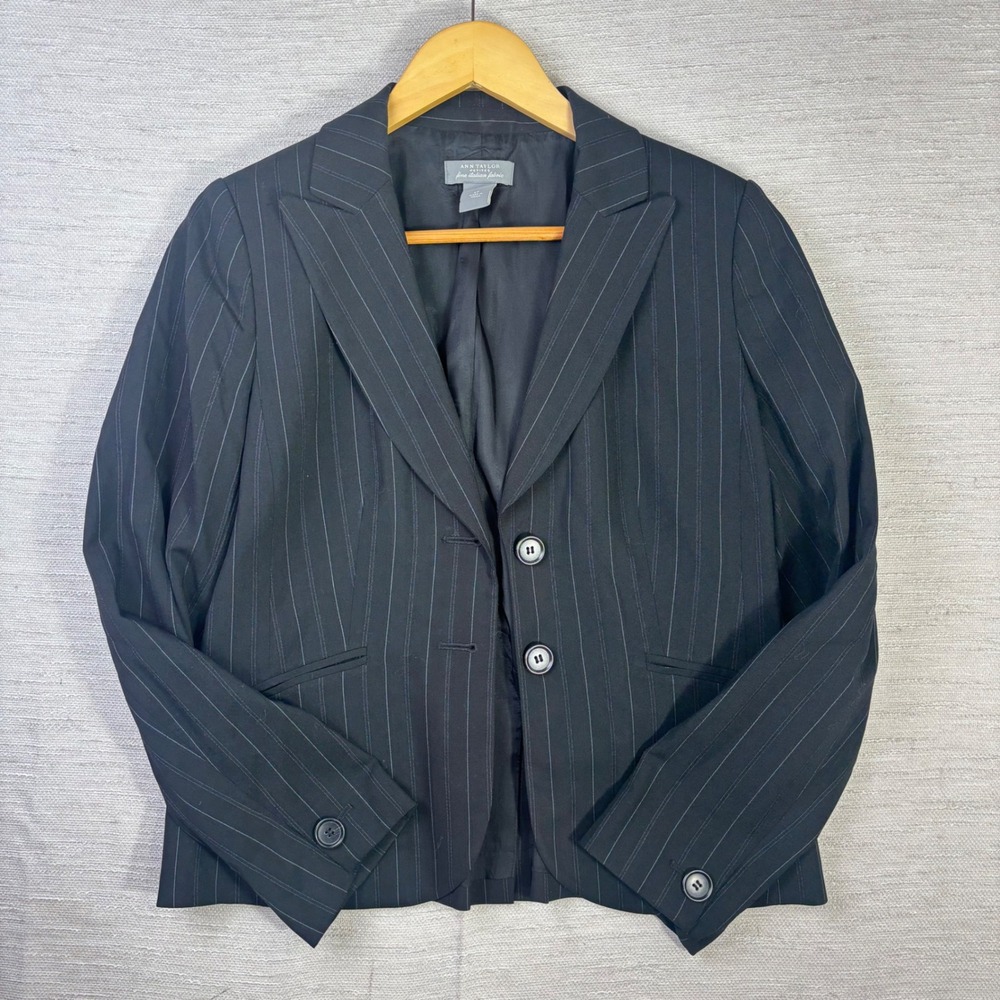 Ann Taylor Petites Black Pinstripe‎ Virgin Wool Blazer Jacket 6P ID8056D